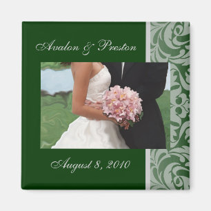 Green Artistic Damask Save The Date Magnet