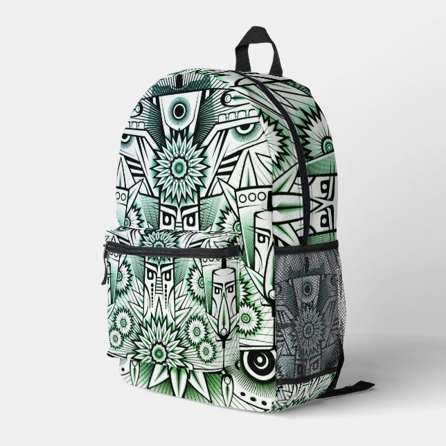  Green Artistic Tribal Design Printed Backpack (Back Corner Right)