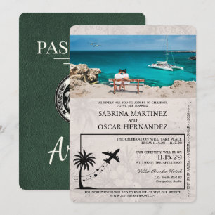 Green Aruba Passport Wedding Invitation
