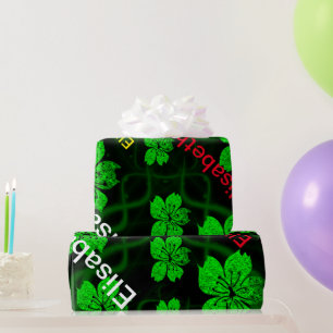 green asian flower wrapping paper