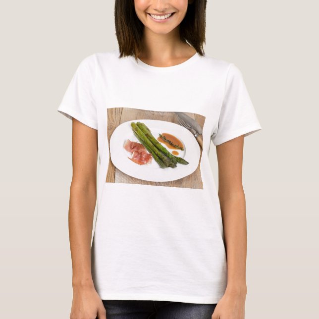 Green asparagus with ham and sauce T-Shirt (Front)