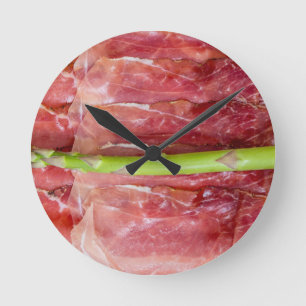 Green asparagus with ham macro round clock