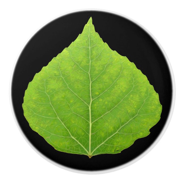 Green Aspen Leaf #11 Ceramic Knob (Front)