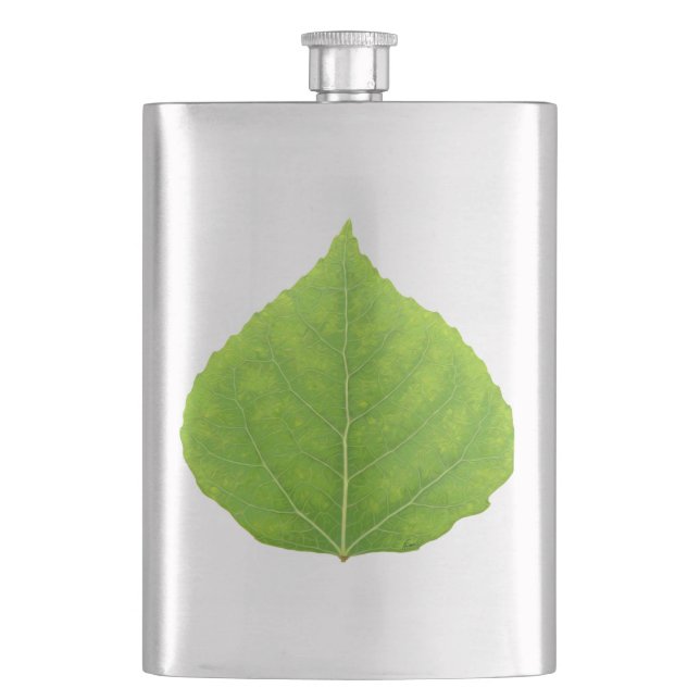 Green Aspen Leaf #11 Hip Flask (Front)