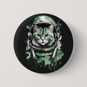 Green Astronaut Cat Splash 2 Inch Round Button