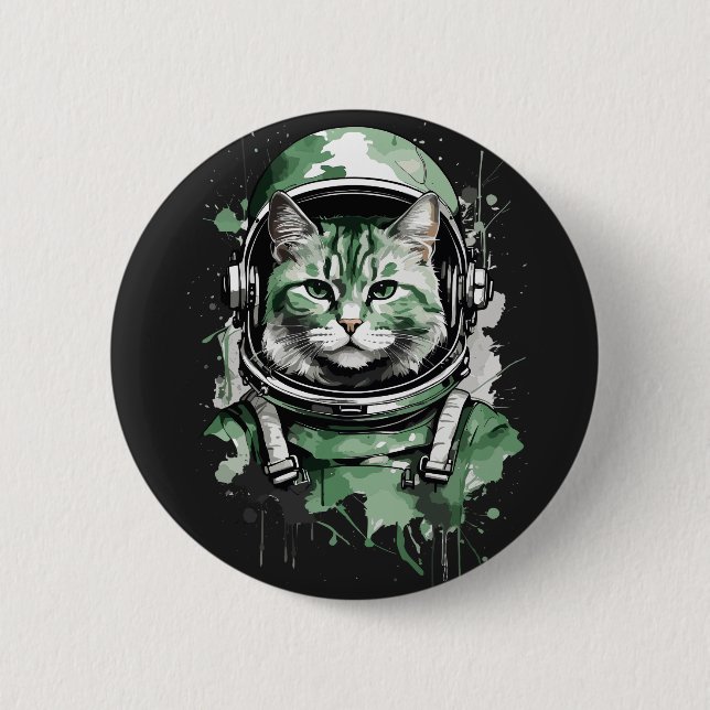 Green Astronaut Cat Splash 2 Inch Round Button (Front)