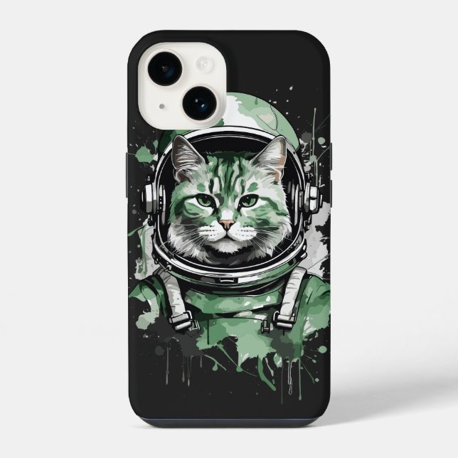 Green Astronaut Cat Splash iPhone Case (Back)