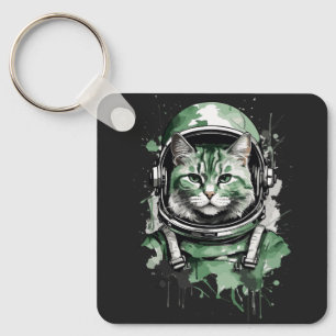 Green Astronaut Cat Splash Keychain