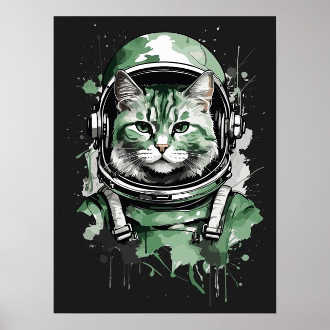 Green Astronaut Cat Splash Poster (Front)