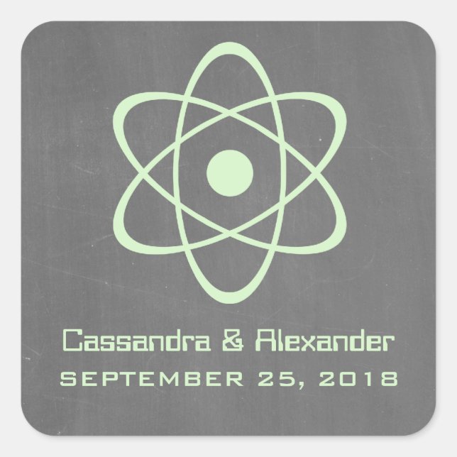 Green Atomic Chalkboard Wedding Stickers (Front)