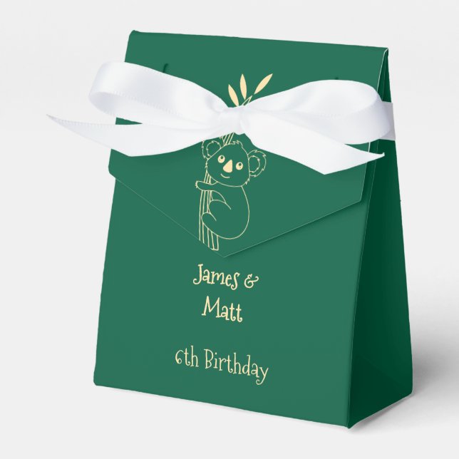 Green Australian Animals Twins 6th Birthday  Favor Box (Front Side)