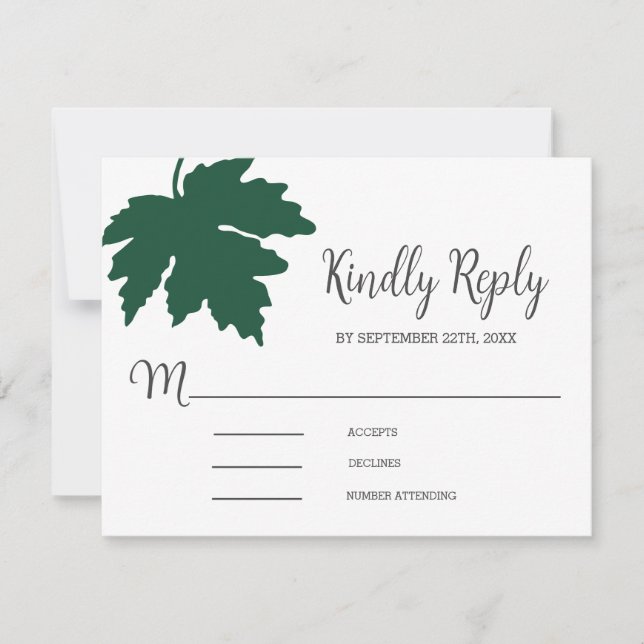 Green Autum Maple Leaf Wedding RSVP Card (Front)