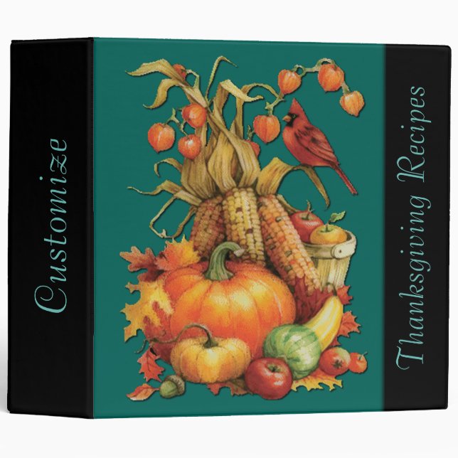 Green Autumn Harvest Thanksgiving Recipe Binder (Front/Spine)