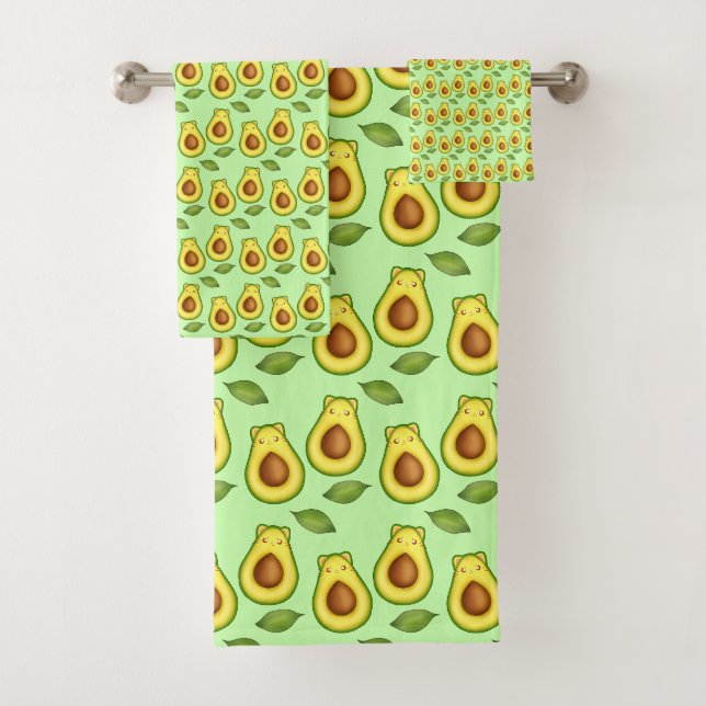 Green Avocado Cat  Bath Towel Set (Insitu)