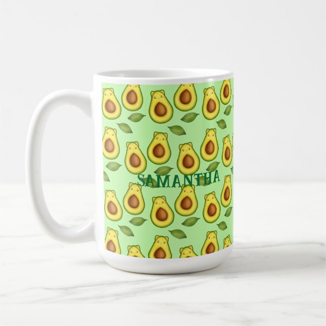 Green Avocado Cat  Coffee Mug (Left)