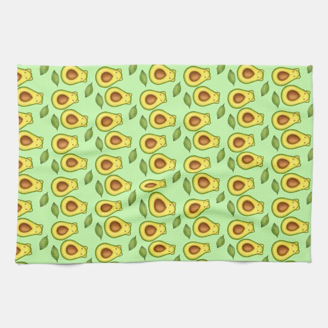 Green Avocado Cat  Kitchen Towel (Horizontal)
