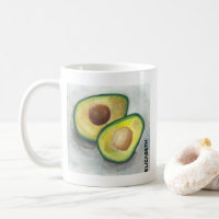 Green Avocado Cut in Half Watercolor