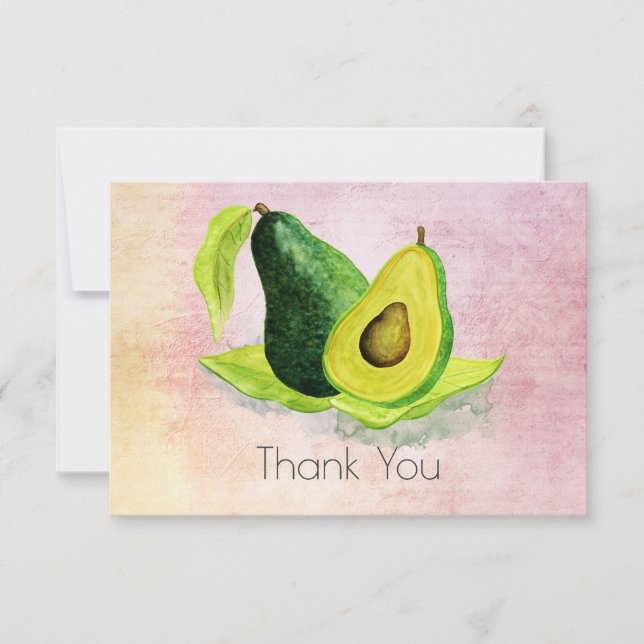 Green Avocado Fruit in Watercolors Thank You (Front)