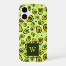 Green Avocado Fruit Pattern Monogram