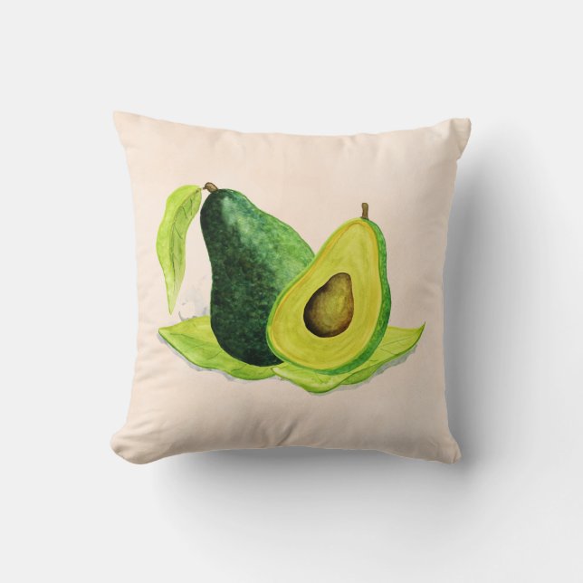 Green Avocado Still Life Fruit in Watercolors Throw Pillow (Front)