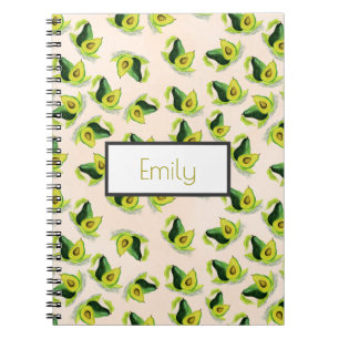 Green Avocados Watercolor Pattern Personalized Notebook