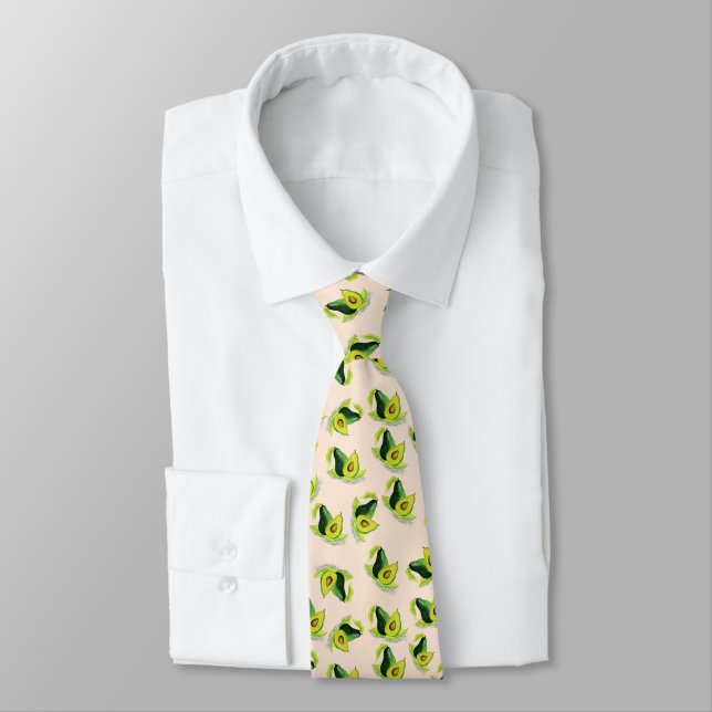 Green Avocados Watercolor Pattern Tie (Tied)