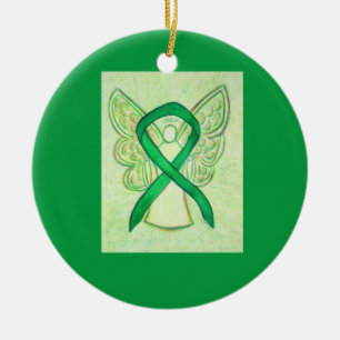 Green Awareness Ribbon Angel Custom Art Ornaments