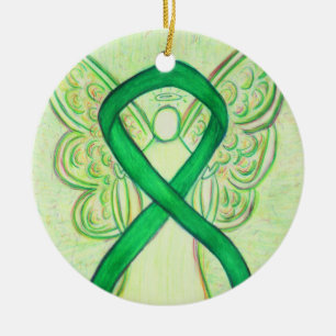 Green Awareness Ribbon Angel Custom Art Ornaments