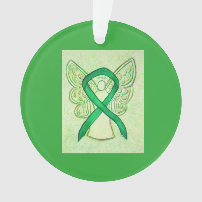Green Awareness Ribbon Angel Customized Ornaments (Front)