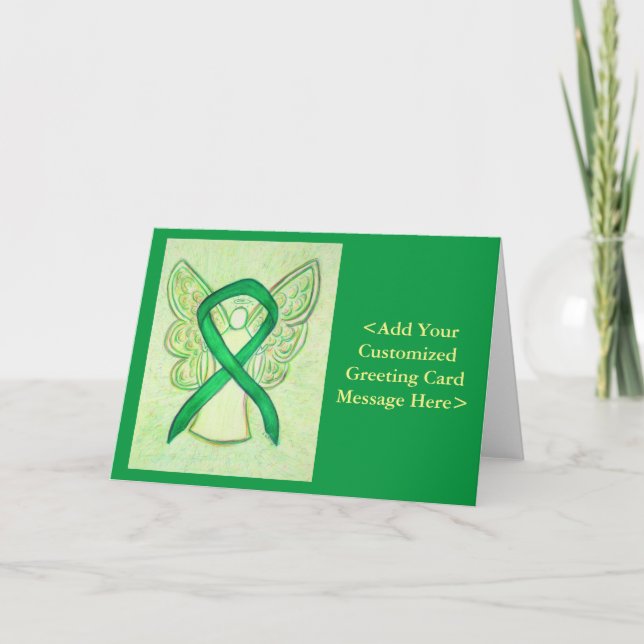 Green Awareness Ribbon Angel Personalized Cards (Front)
