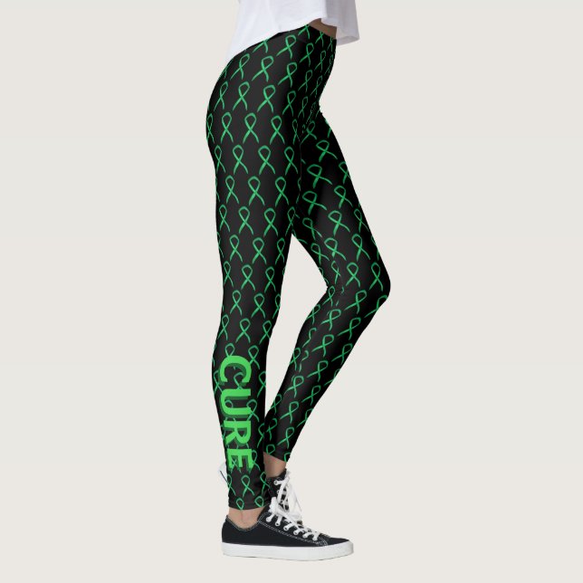 Green Awareness Ribbon Art Custom Words Leggings (Droite)