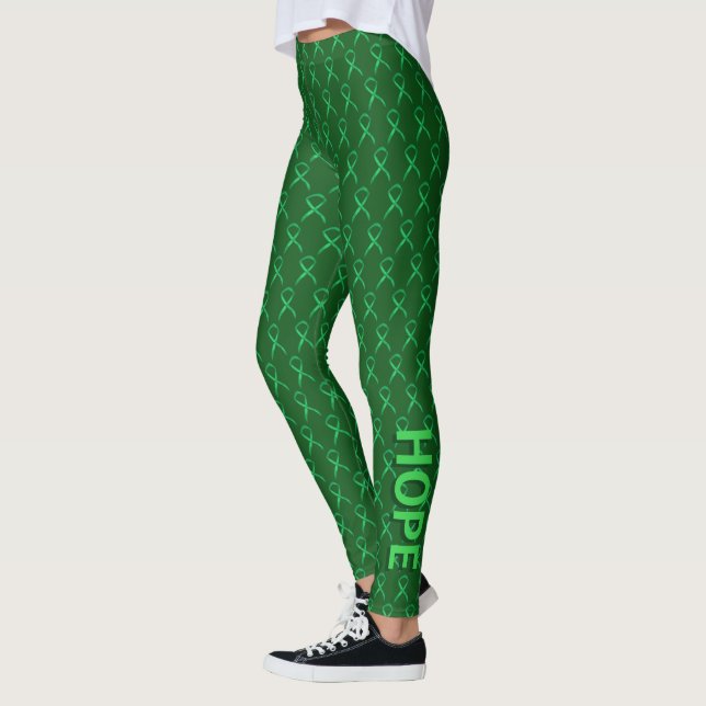 Green Awareness Ribbon Art Custom Words Leggings (Gauche)