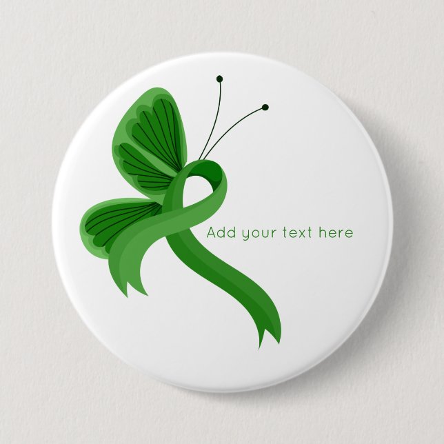 Green Awareness Ribbon Butterfly 3 Inch Round Button (Front)