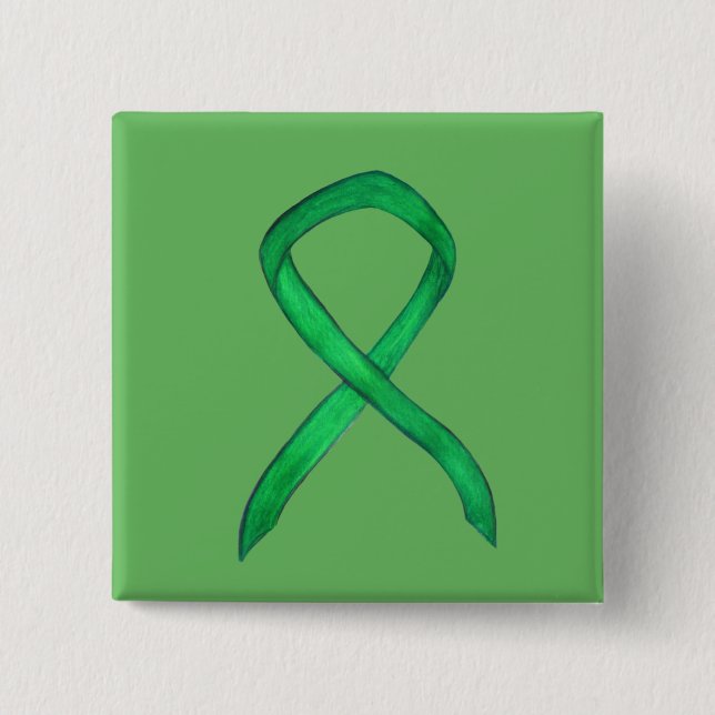 Green Awareness Ribbon Custom Art Pins (Front)