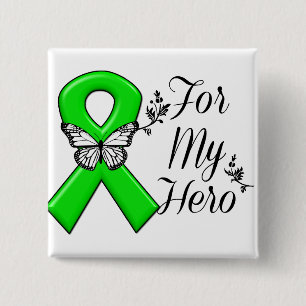 Green Awareness Ribbon For My Hero 2 Inch Square Button