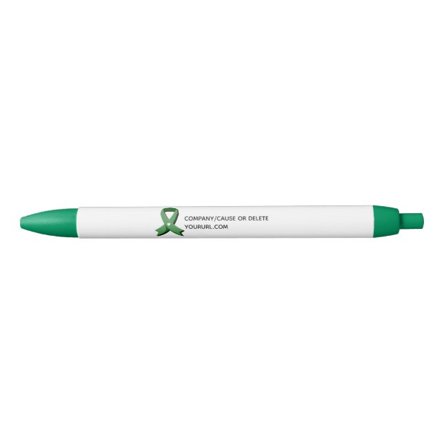 Green Awareness Ribbon Fundraiser Black Ink Pen (Front)