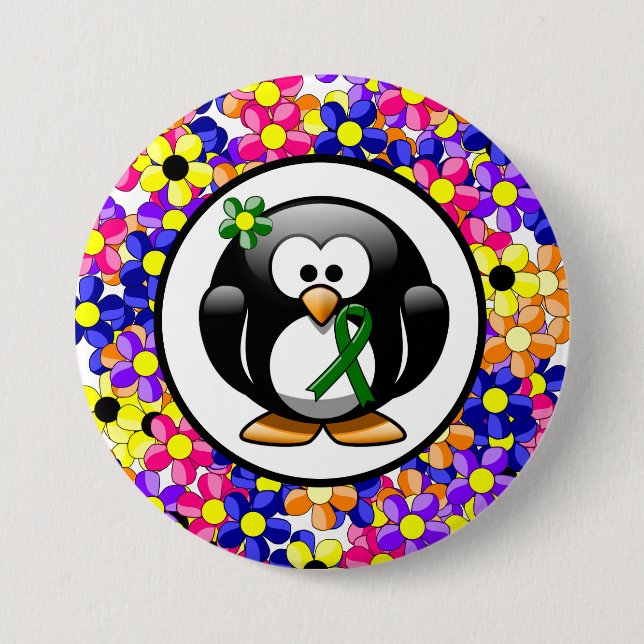 Green Awareness Ribbon Penguin 3 Inch Round Button (Front)