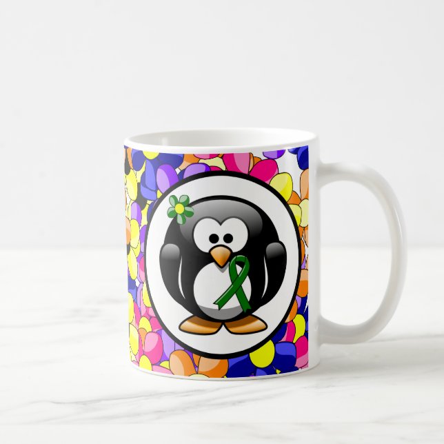 Green Awareness Ribbon Penguin Coffee Mug (Right)