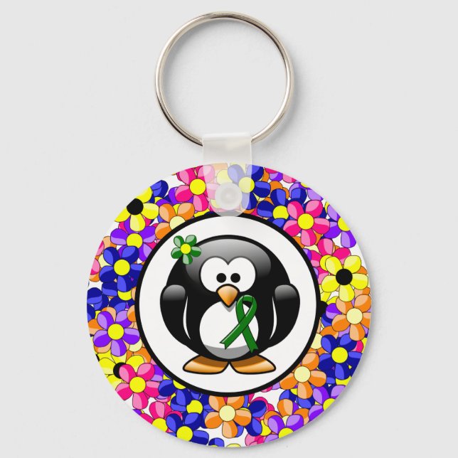 Green Awareness Ribbon Penguin Keychain (Front)