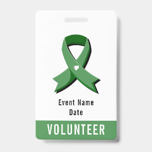 Green Awareness Ribbon White Heart Event Badge