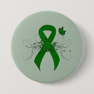 Green Awareness Ribbon with Butterfly 3 Inch Round Button
