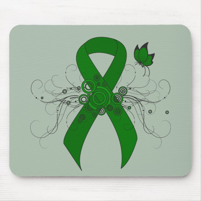 Green Awareness Ribbon with Butterfly Mouse Pad (Front)