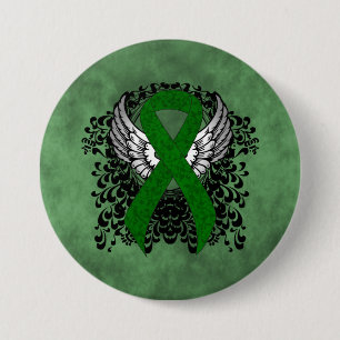 Green Awareness Ribbon with Wings 3 Inch Round Button