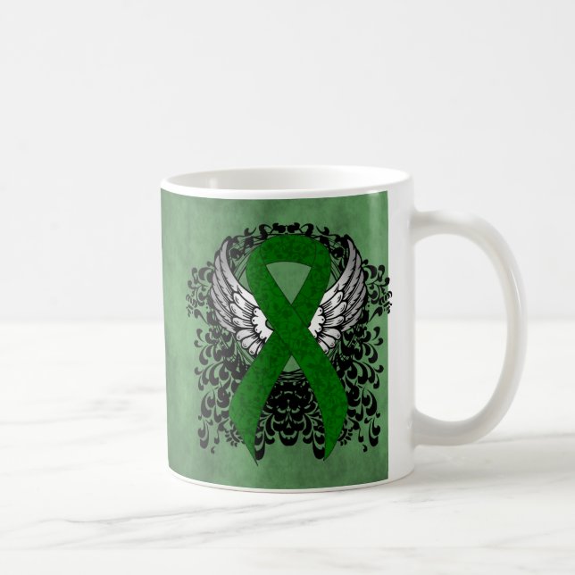 Green Awareness Ribbon with Wings Coffee Mug (Right)