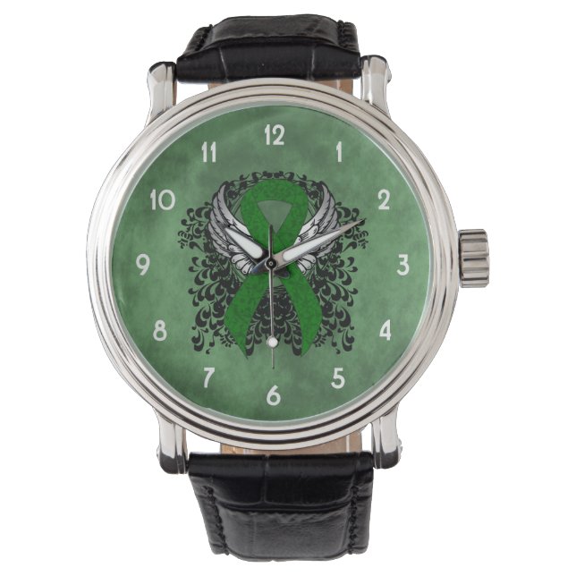 Green Awareness Ribbon with Wings Watch (Front)