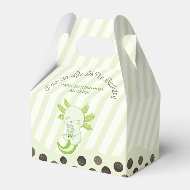 Green Axolotl Bubble Boba Tea Par-tea Birthday Favor Box (Front Side)