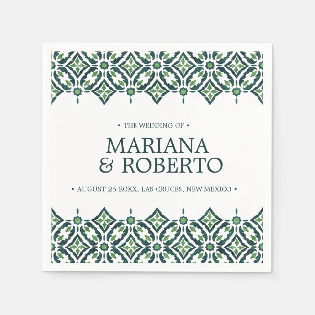 Green Azulejos | Spanish tile border personalized Napkin (Front)