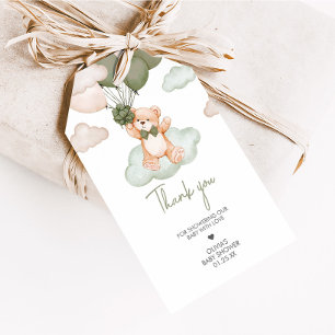 Green Baby Bear Balloon Baby Shower Favour Tags