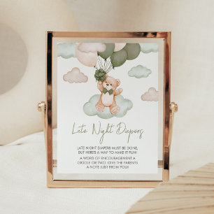 Green Baby Bear Balloon Late Night Diapers Poster