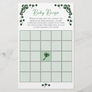 Green Baby Bingo Game St Patrick's Day Baby Shower